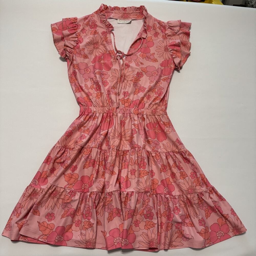 SMITH & QUINN High smocked/ruffled split 60’s Retro Pink Floral Dress Size XSm - Picture 8 of 14